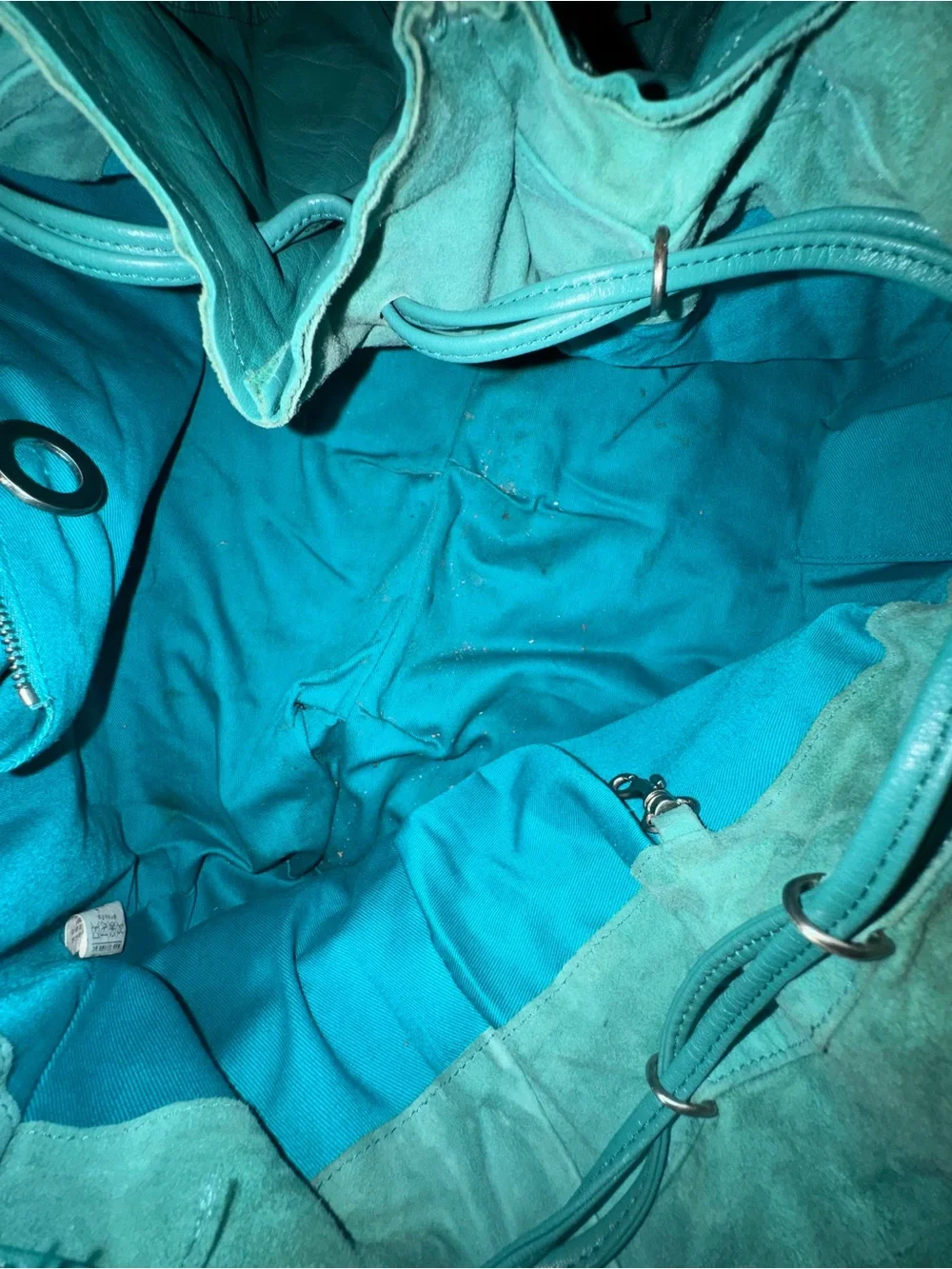 MS by Martine Sitbon Paris Teal Leather Drawstring Bucket Bag
